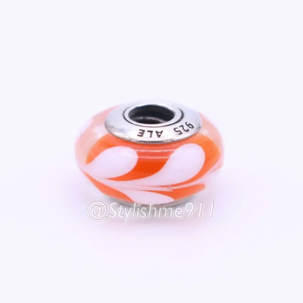 Authentic PANDORA Retired Orange Swirls Glass Charm